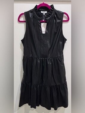 Fate Black Sleeveless Faux-Leather Tiered Dress